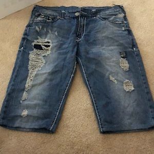 True Religion distressed Jean shorts